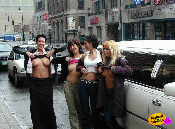 4 Milfs show their titties on their roadtrip