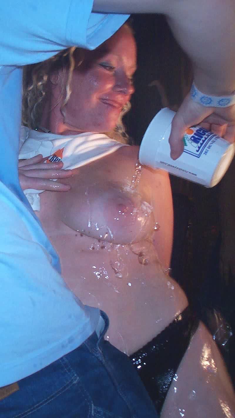 Crazy drunk amateur co-eds getting wet and wild at a party