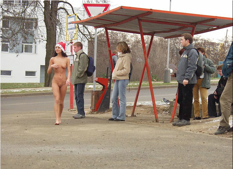 Thin chick walks around naked on the streets 4 