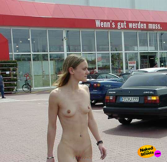 Hot girl walks around naked on parking lot