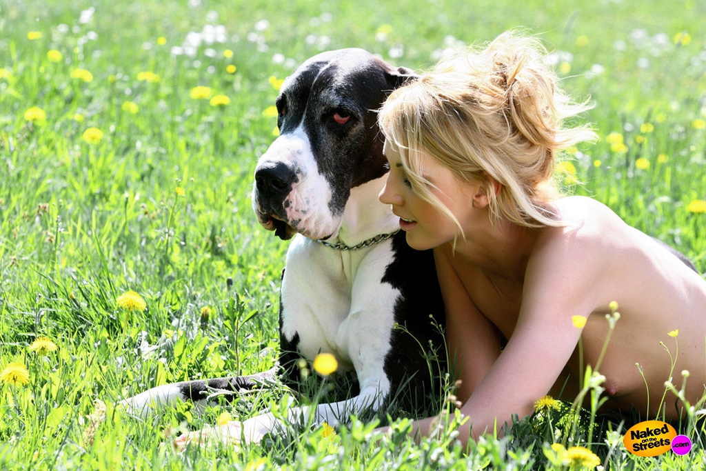 Perfectly hot blonde loves walking her dog naked