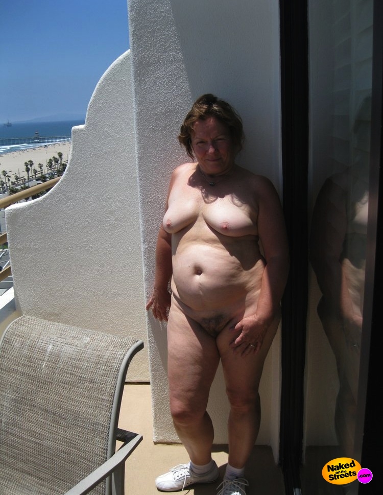 Fat mature flashing on balcony