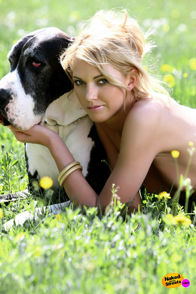 Perfectly hot blonde loves walking her dog naked