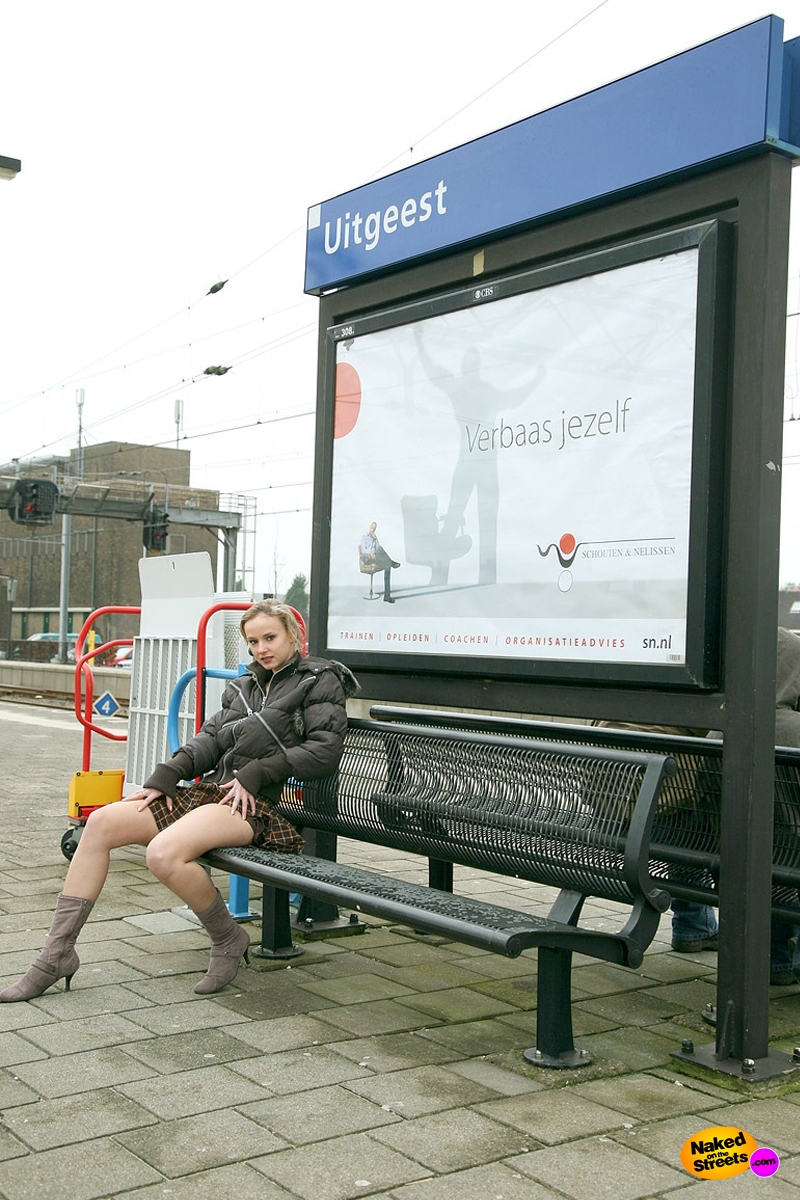 Shy teen goes naked on the train to earn some extra money