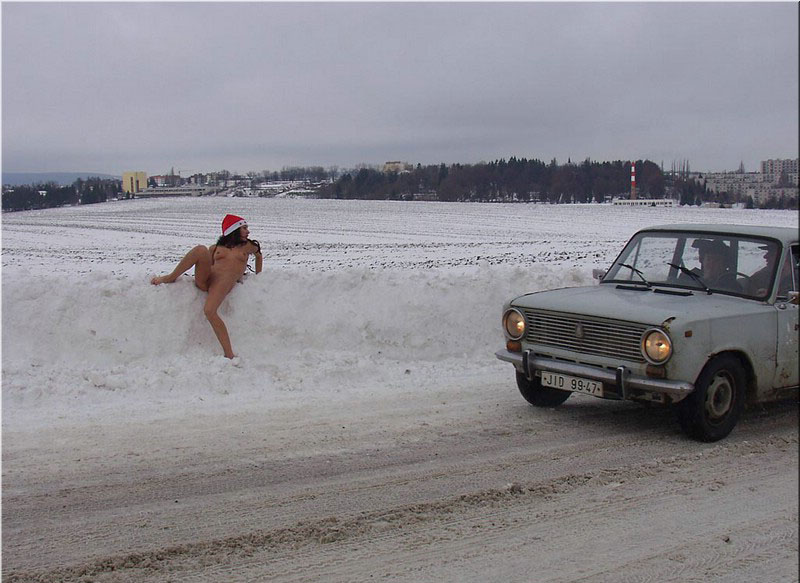 Thin chick walks around naked on the streets 4 