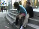Japanese hottie rides cock on a public square