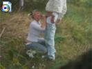 Blonde girl sucks off her boyfriend outdoors