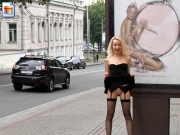 Classy girl flashing pussy in front of chanel sign