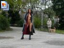 Two sexy girls in long coats show off their bodies on the streets (Galleries)