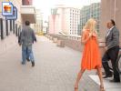 Blonde hottie in an orange dress flashes her perfect body in public (Galleries)