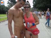 Girl drops her pants to pose with naked guy