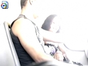 Girl jerking off boyfriend in the bus